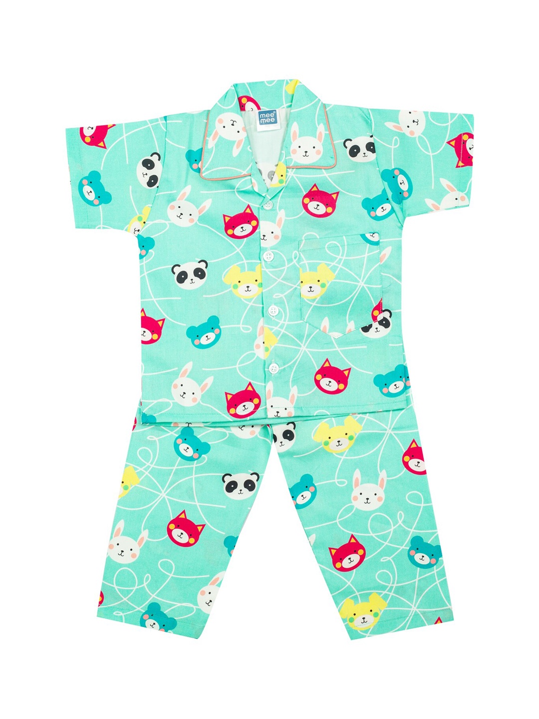 

MeeMee Boys Sea Green & White Printed Night Suit