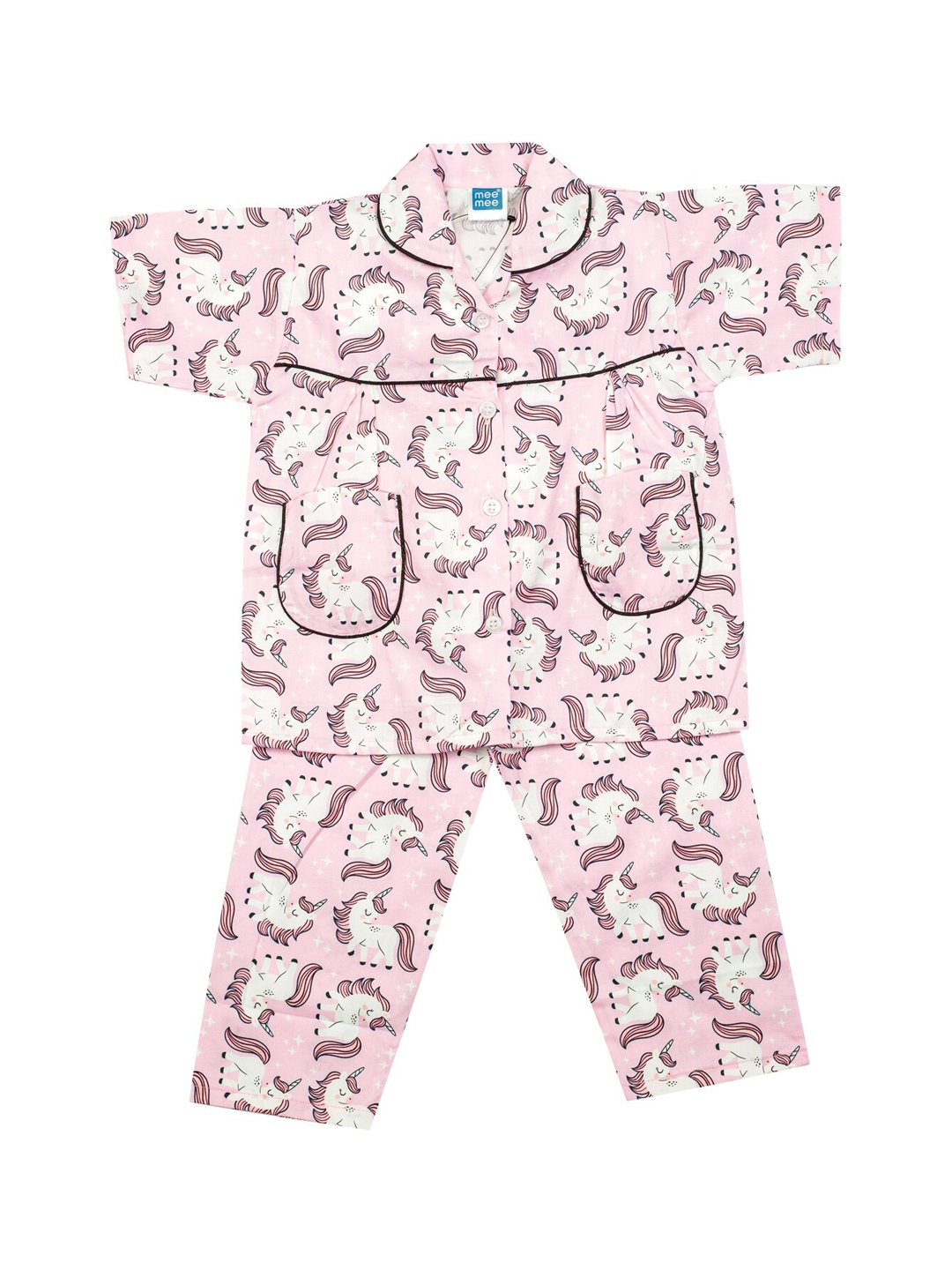 

MeeMee Girls Pink & White Printed Night Suit