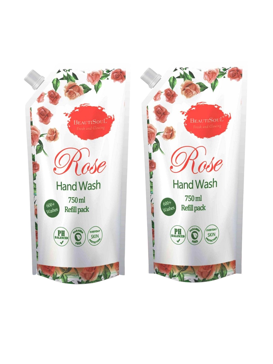 

Beautisoul Set of 2 Rose Handwash With Pure Rose and Glycerin Refill Pouch 750 ml each, Pink