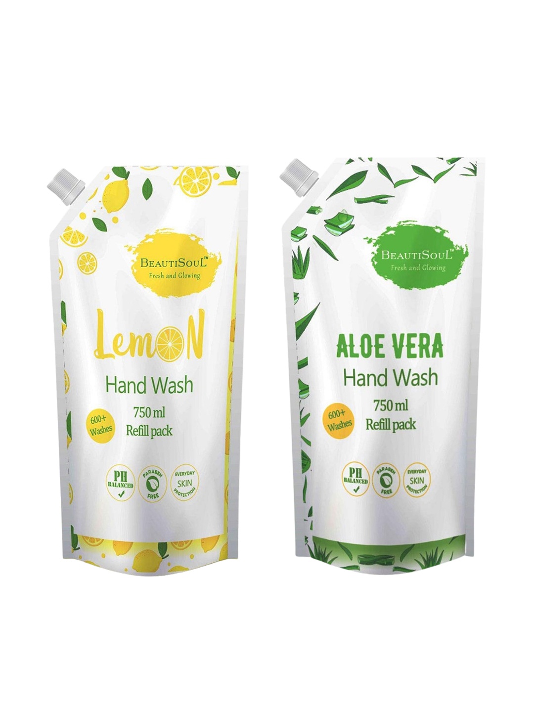 

Beautisoul Set of 2 Lemon Handwash & Aloe vera Handwash Refill Pouch 750 ml, Green