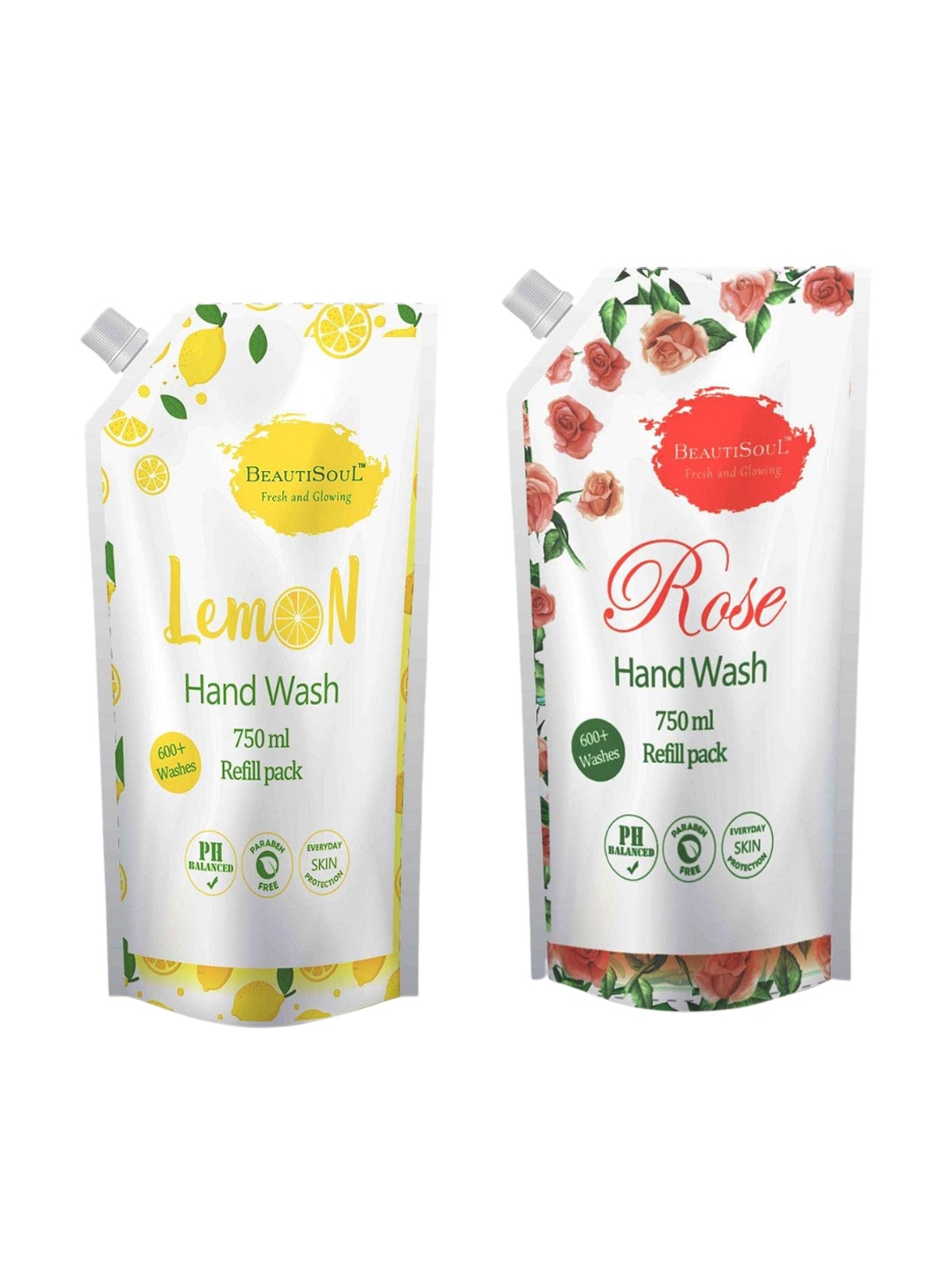 

Beautisoul Set of 2 Lemon & Rose Handwash Refill Pouch 750 ml each, Pink