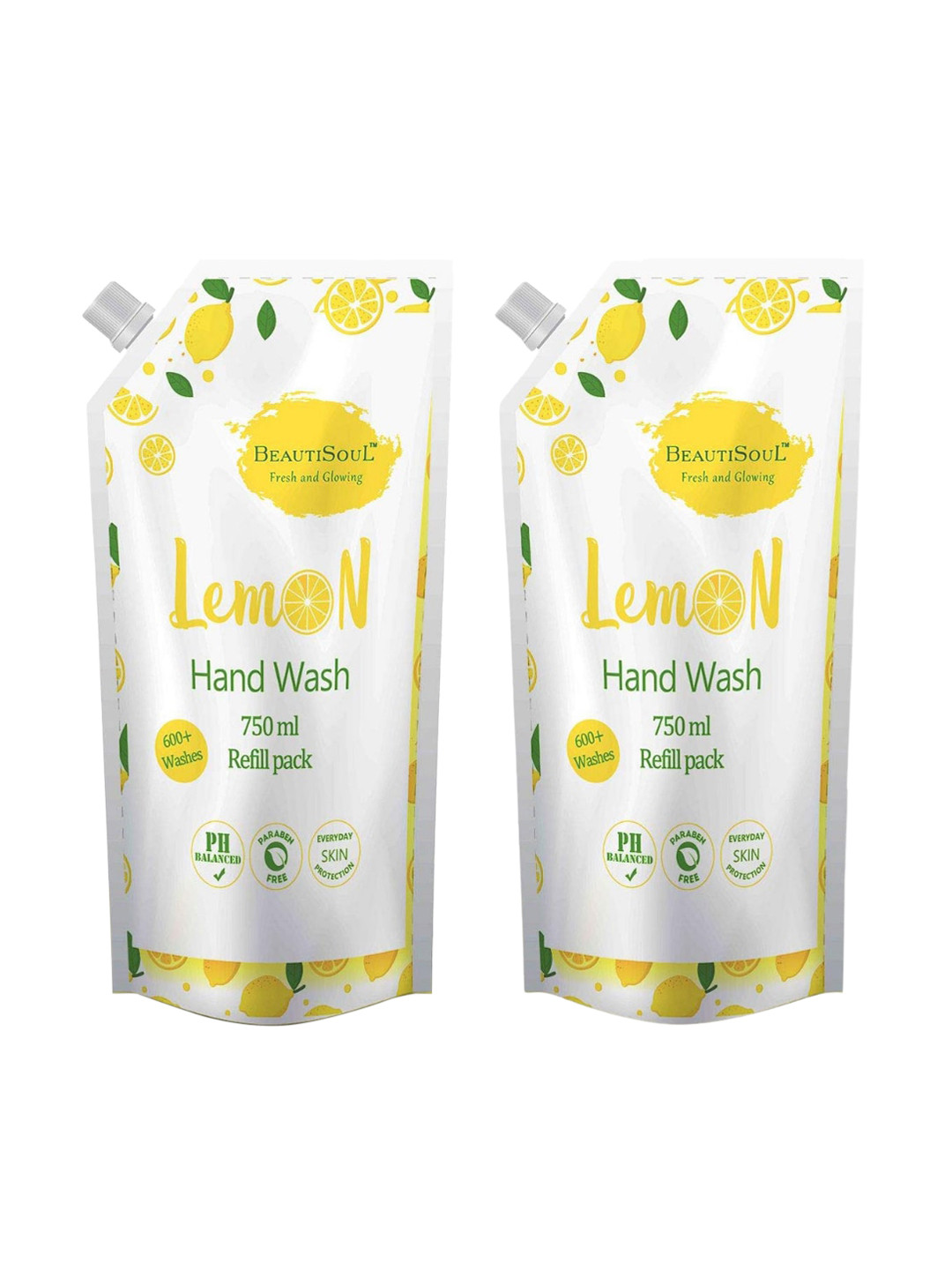 

Beautisoul Set of 2 Lemon Handwash with Pure Lemon & Glycerin Refill Pouch 750 ml each, Yellow