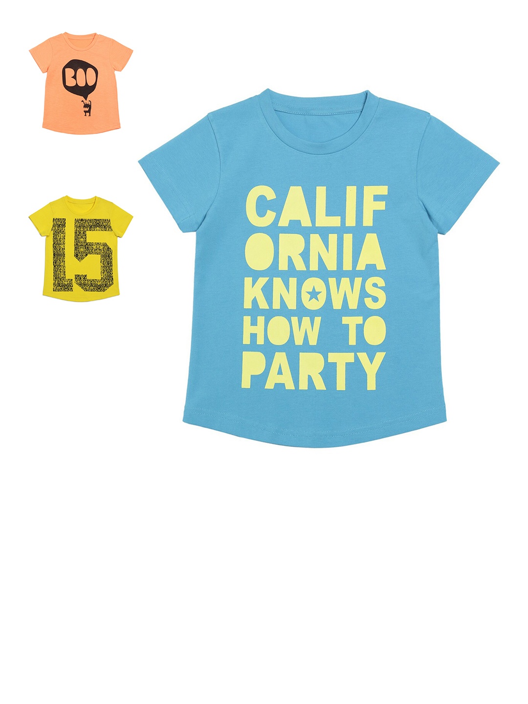 

DOOR74 Girls Pack of 3 Printed Round Neck T-shirts, Yellow