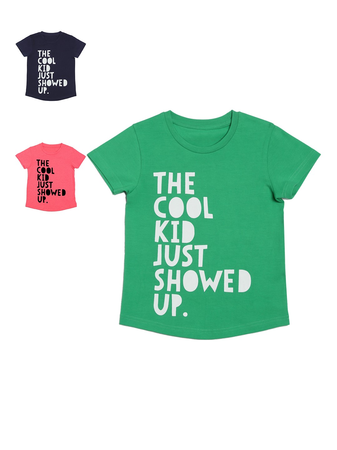 

DOOR74 Girls Set of 3 Typography Printed T-shirt, Green