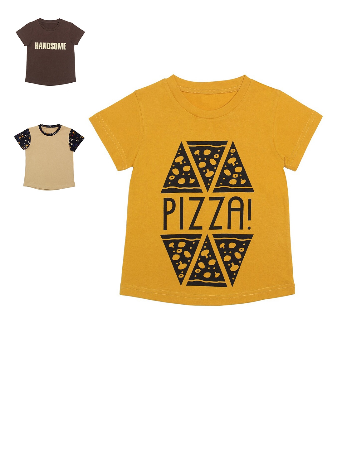 

DOOR74 Girls Pack of 3 Yellow & Beige Printed T-shirt