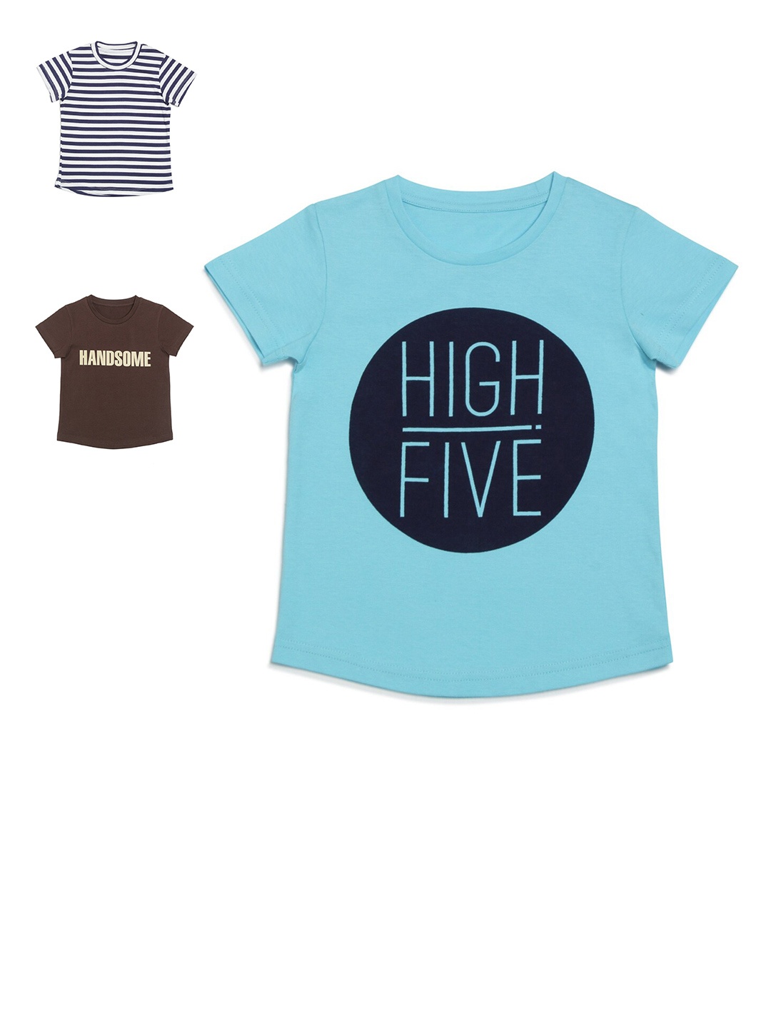 

DOOR74 Girls Pack of 3 Printed Round Neck T-shirts, Blue