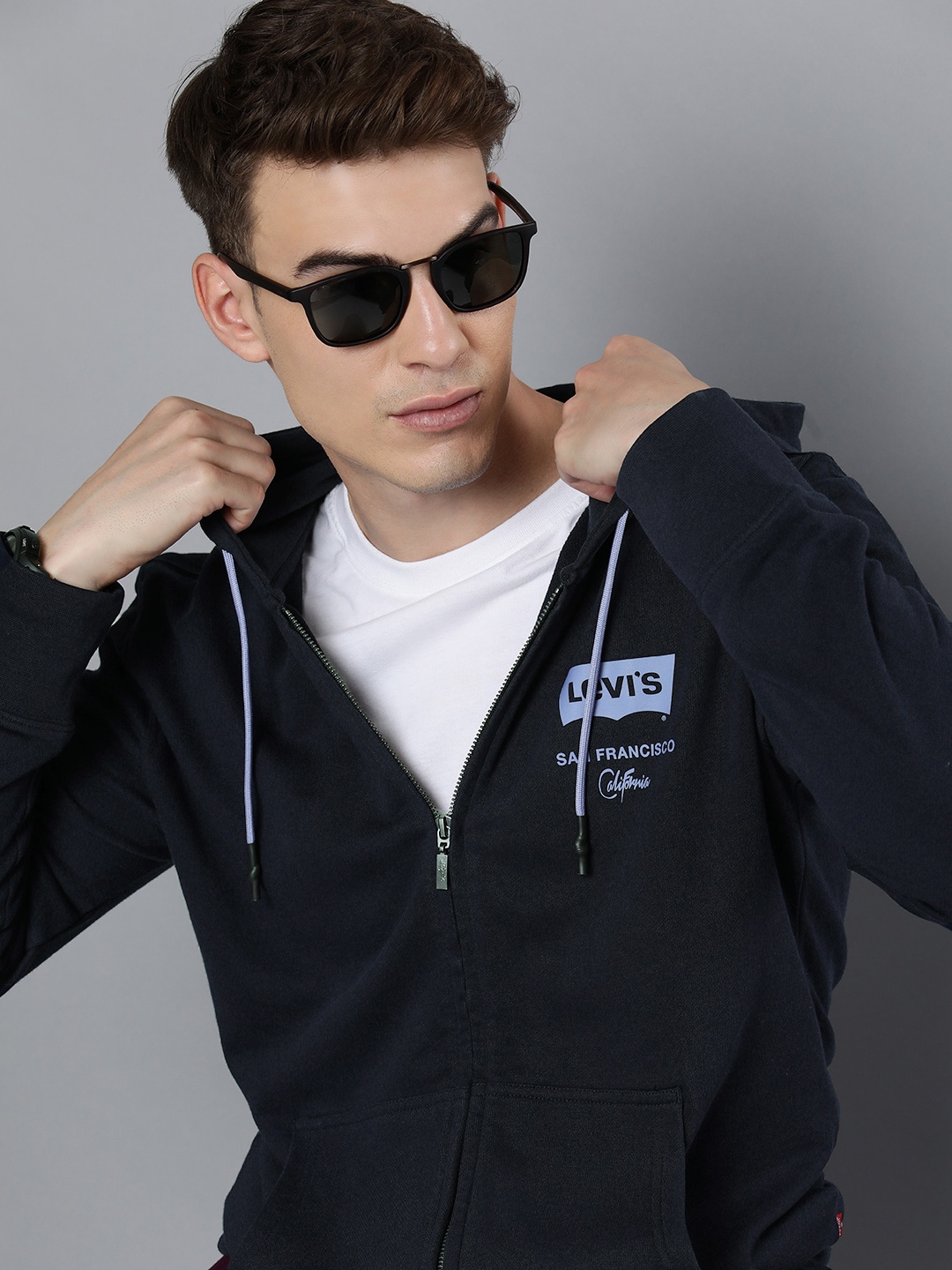 

Levis Men Navy Blue Bramd Logo Printed Hooded Sweatshirt