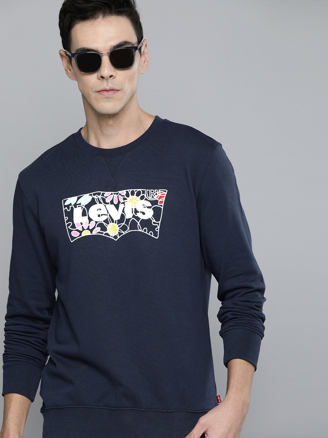 

Levis Men Navy Blue & White Pure Cotton Brand Logo Print Sweatshirt