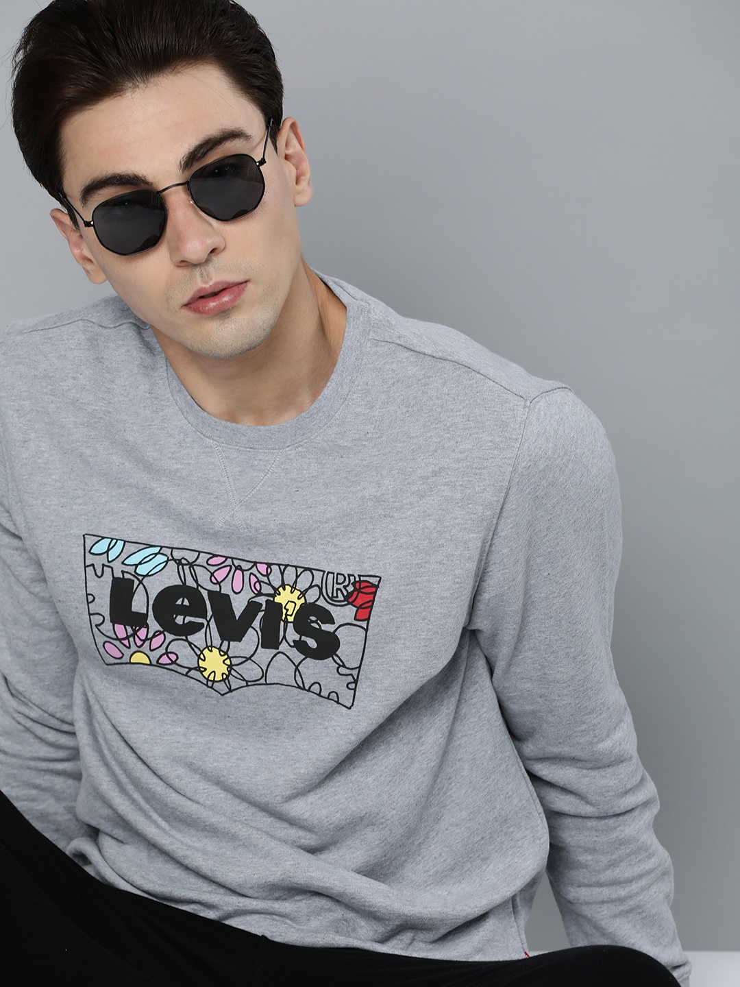 

Levis Men Grey Brand Logo Printed Round Neck Pure Cotton Sweatshirt