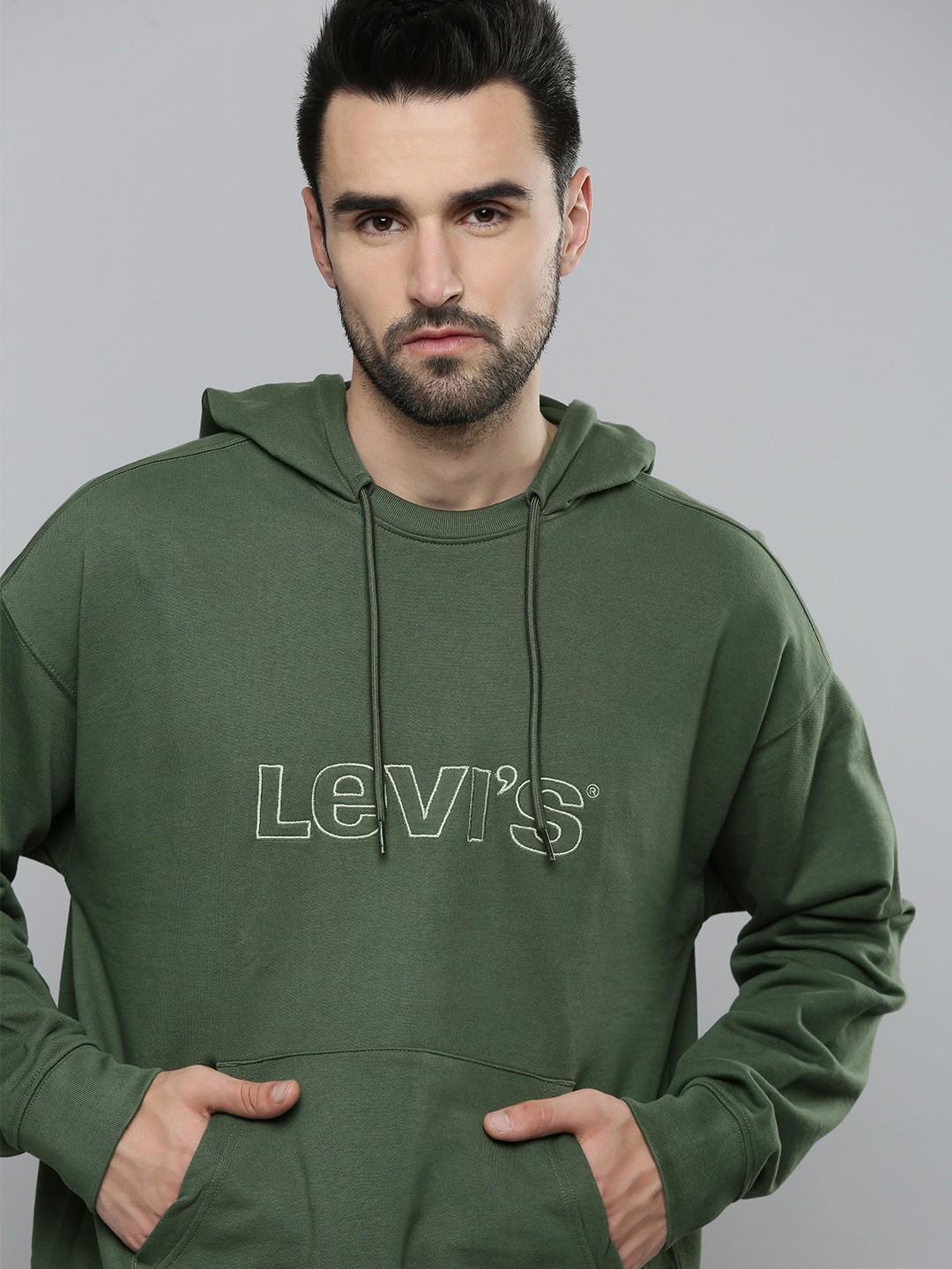 

Levis Men Green Hooded Pure Cotton Sweatshirt
