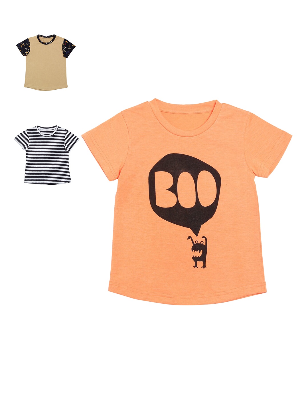 

DOOR74 Boys Pack of 3 Peach-Coloured & Beige Striped T-shirt