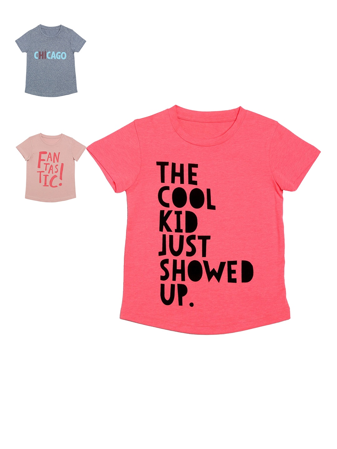 

DOOR74 Boys Multicoloured Pack of 3 Typography Printed T-shirts, Multi