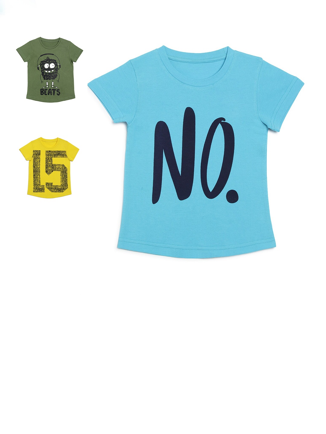 

DOOR74 Boys Pack of 3 Printed Round Neck T-shirts, Blue