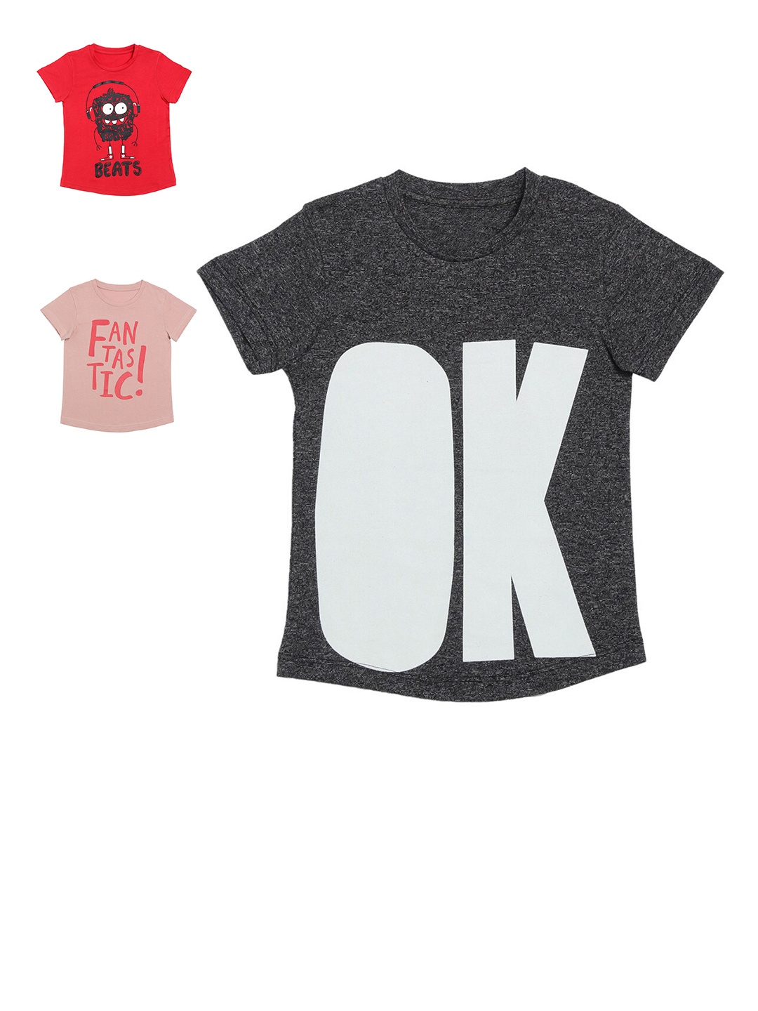 

DOOR74 Pack of 3 Boys Multicoloured Typography Printed Applique T-shirt, Multi