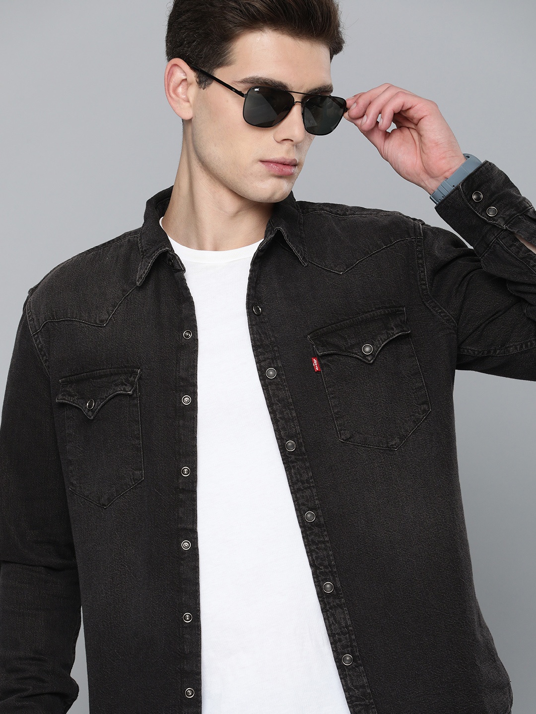 

Levis Men Black Slim Fit Faded Opaque Casual Denim Shirt