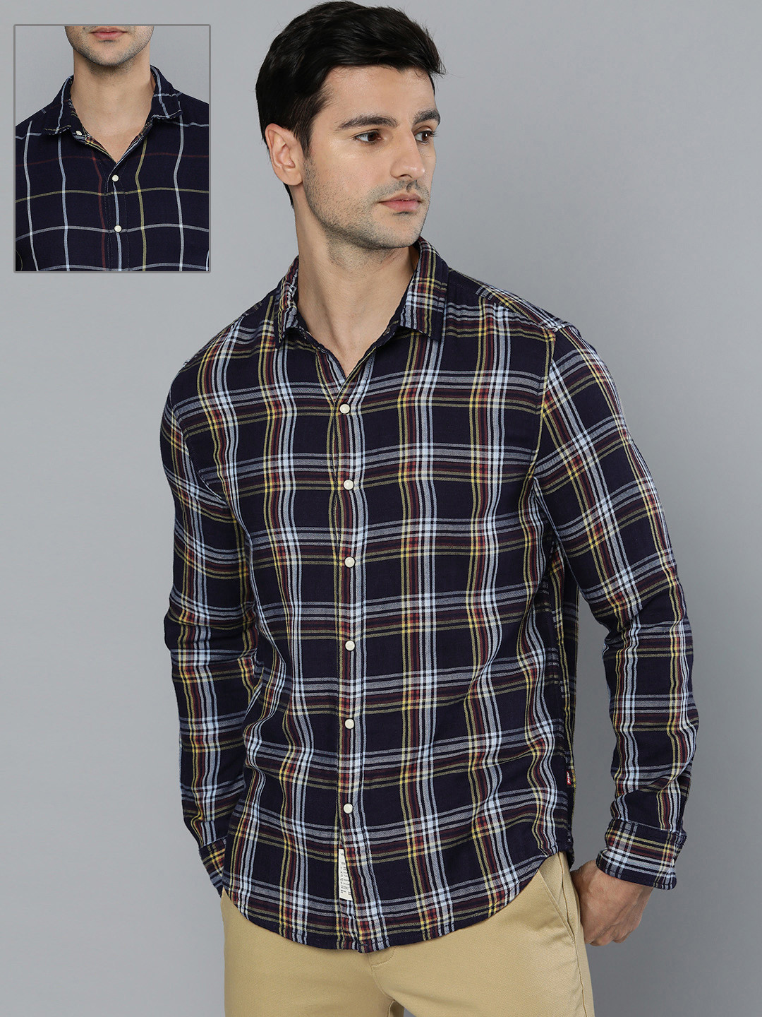 

Levis Men Multicoloured Slim Fit Reversible Opaque Checked Casual Shirt, Multi