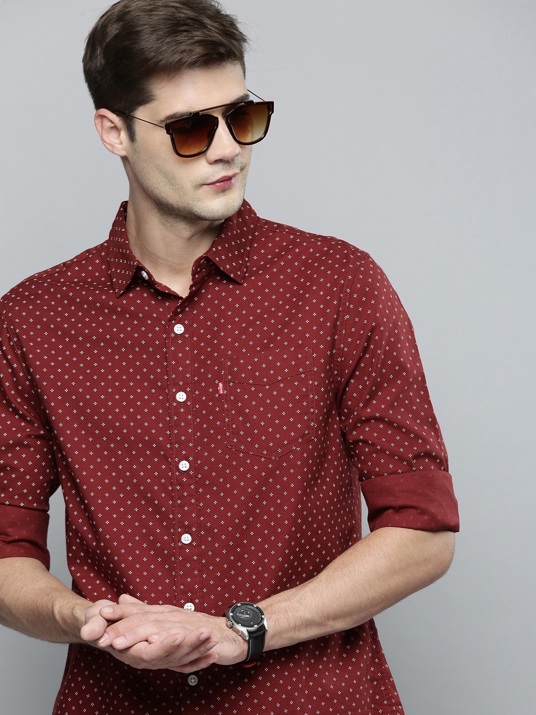 

Levis Men Brown Opaque Polka Dot Printed Casual Shirt