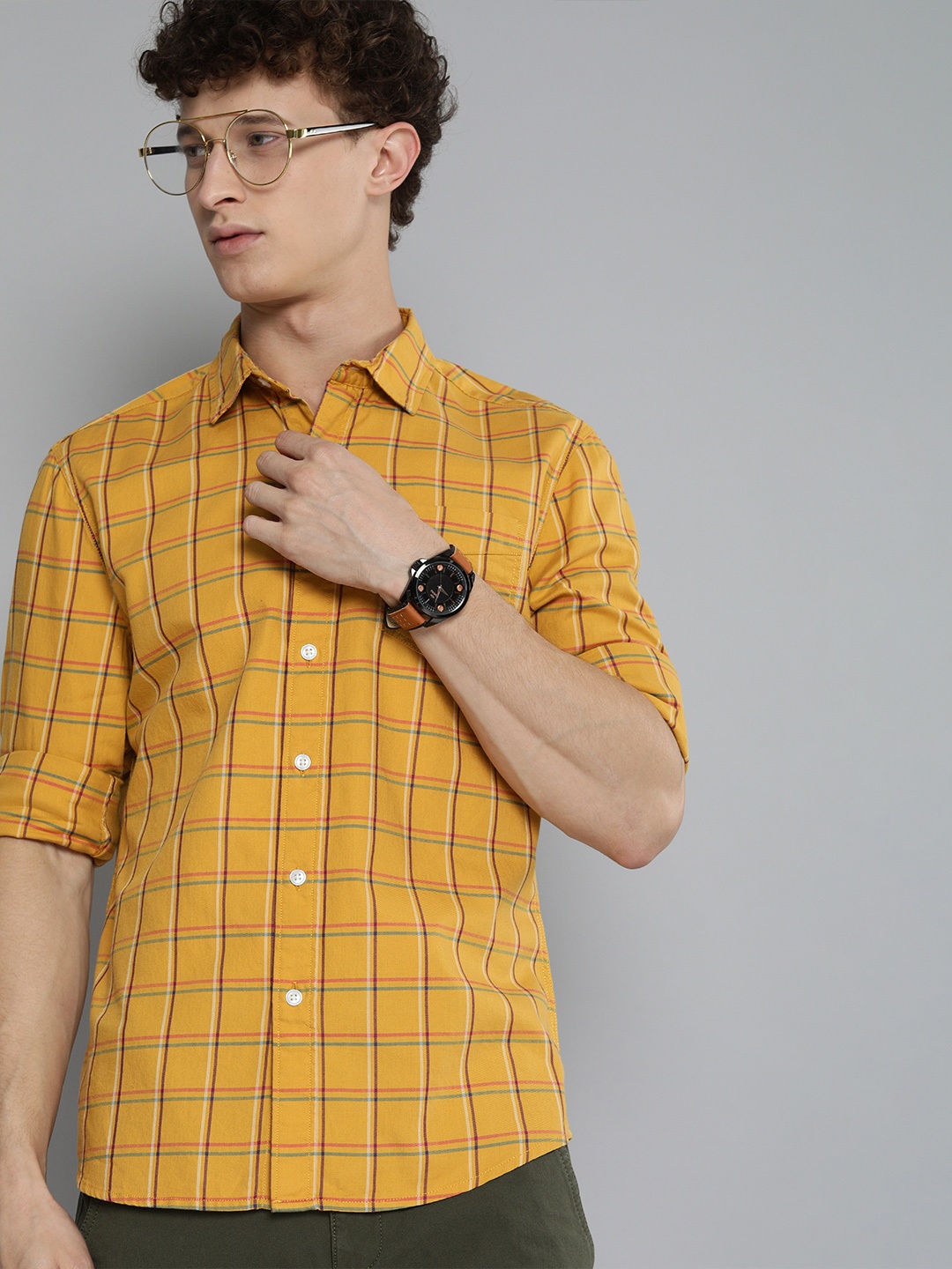 

Levis Men Yellow Grid Tattersall Checked Opaque Slim Fit Pure Cotton Casual Shirt