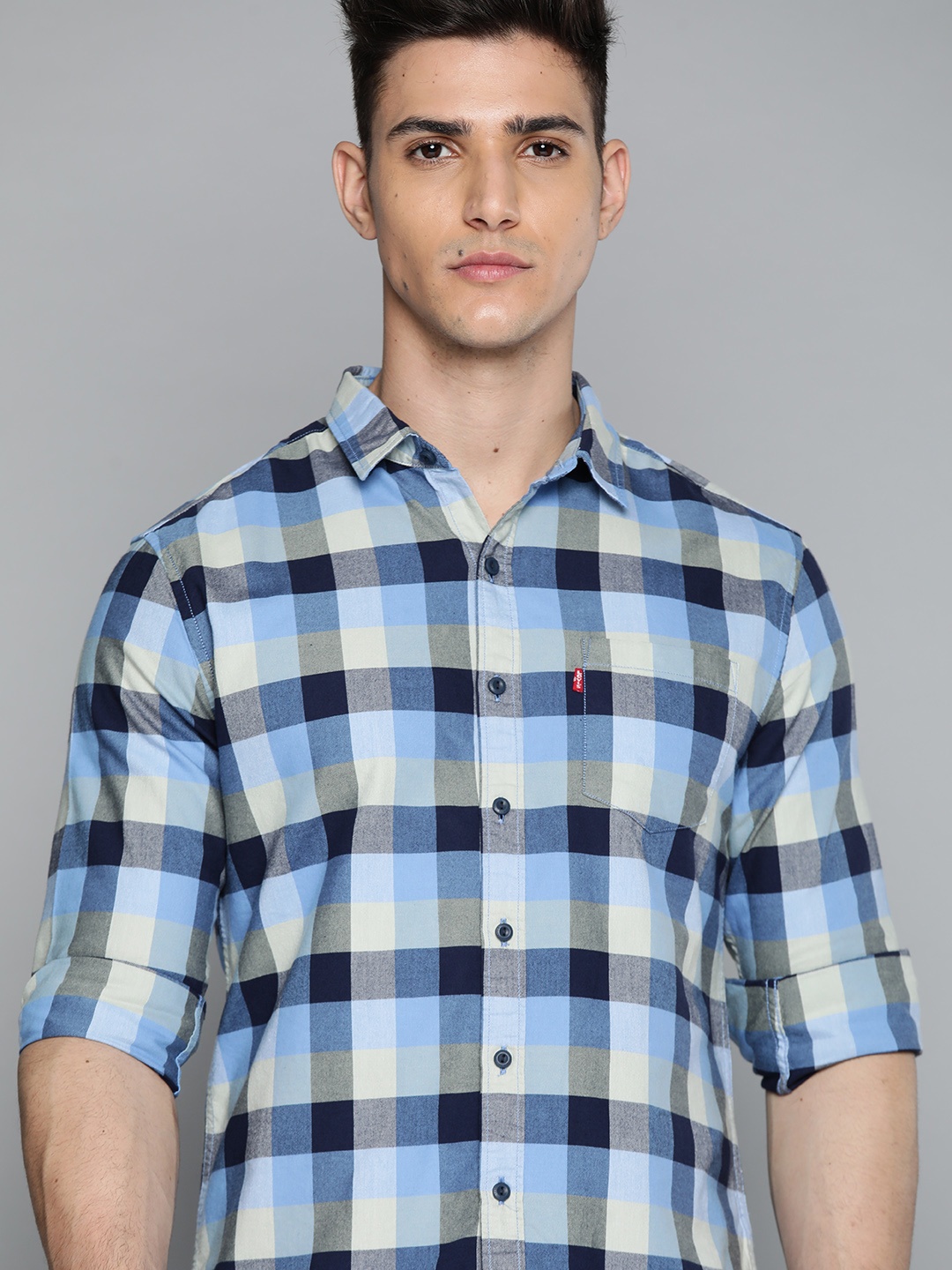 

Levis Men Blue & Beige Slim Fit Checked Casual Shirt