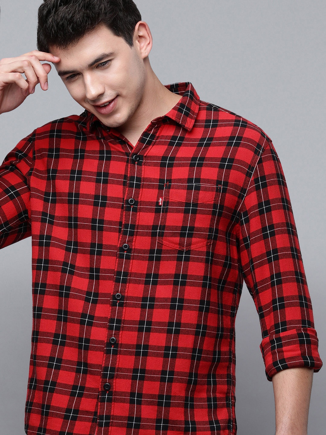 

Levis Men Red & Black Checked Slim Fit Pure Cotton Casual Shirt