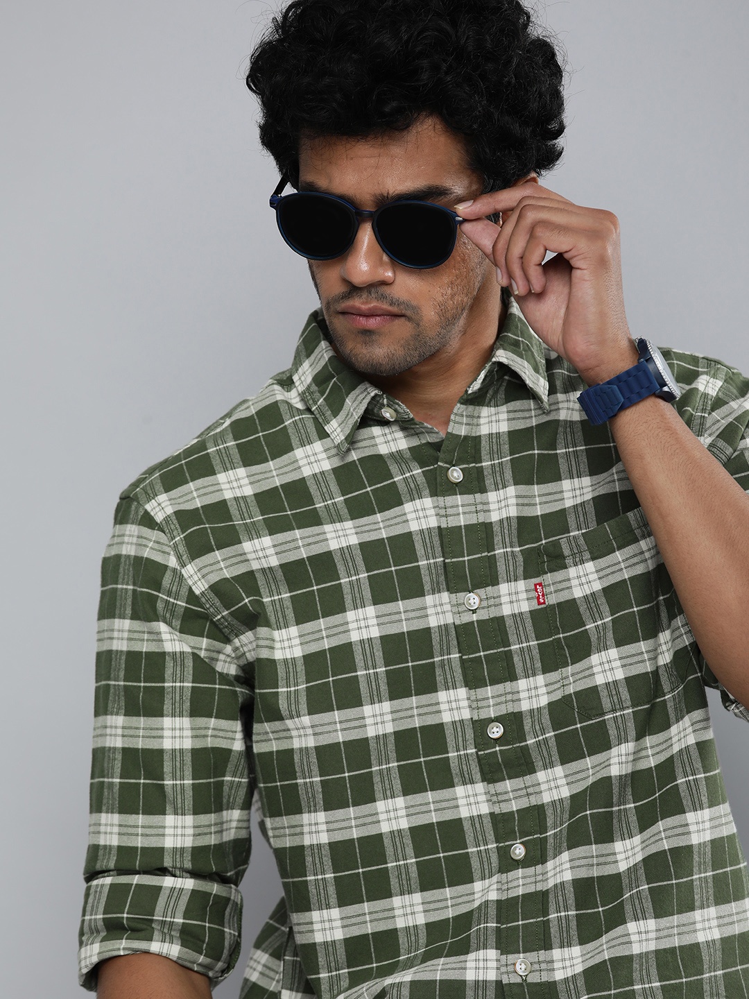

Levis Men Green & White Checked Casual Shirt