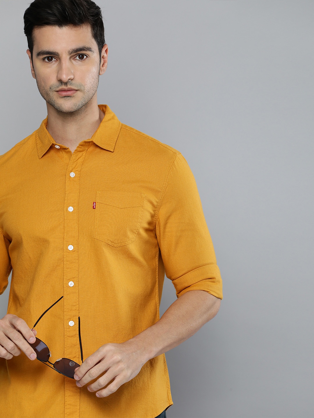 

Levis Men Mustard Yellow Slim Fit Solid Pure Cotton Casual Shirt