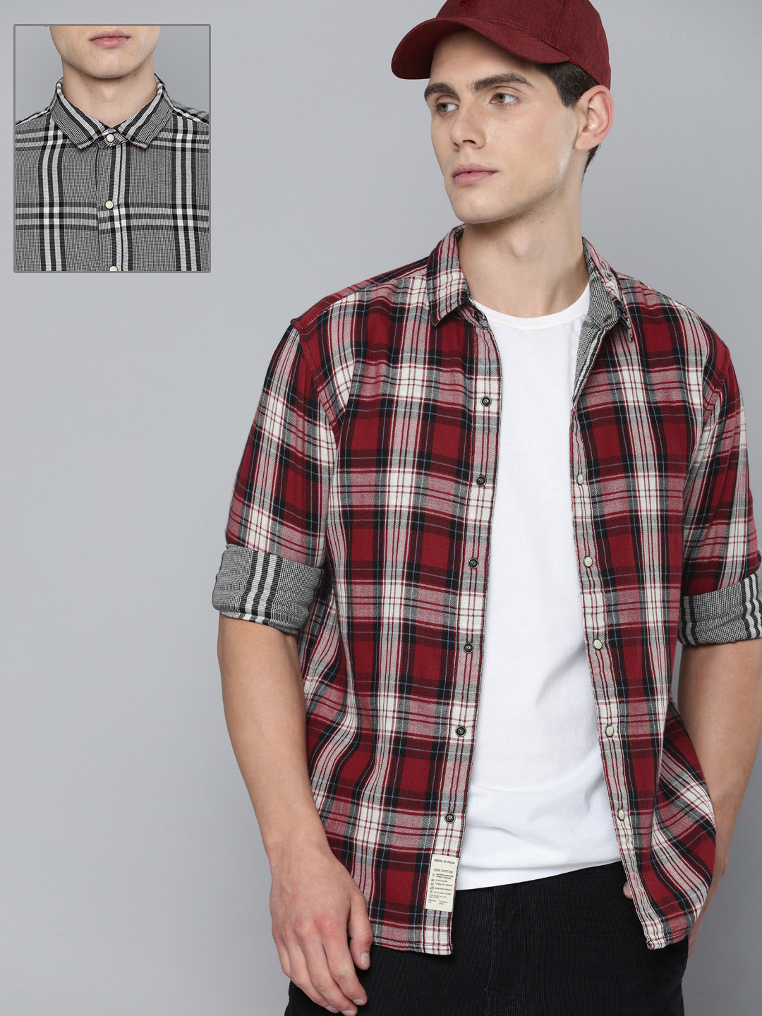 

Levis Men Red & Black Slim Fit Tartan Checked Opaque Reversible Casual Shirt