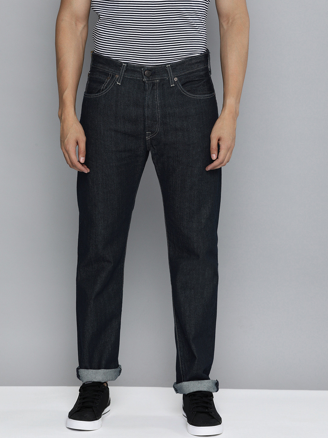 

Levis Men Navy Blue 501 Straight Fit Stretchable Jeans