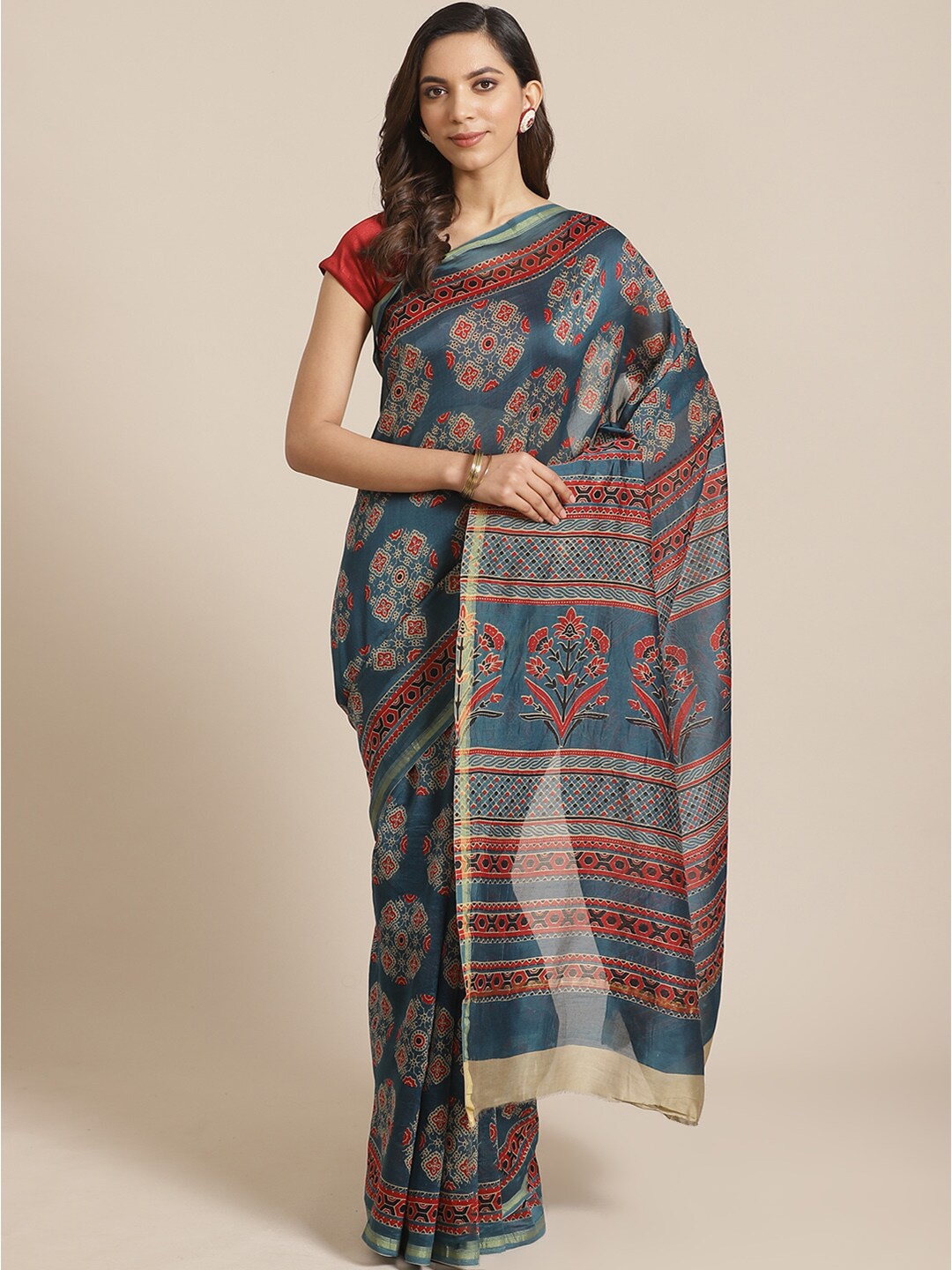 

Libas Multicoloured Ethnic Motifs Printed Silk Cotton Saree, Multi