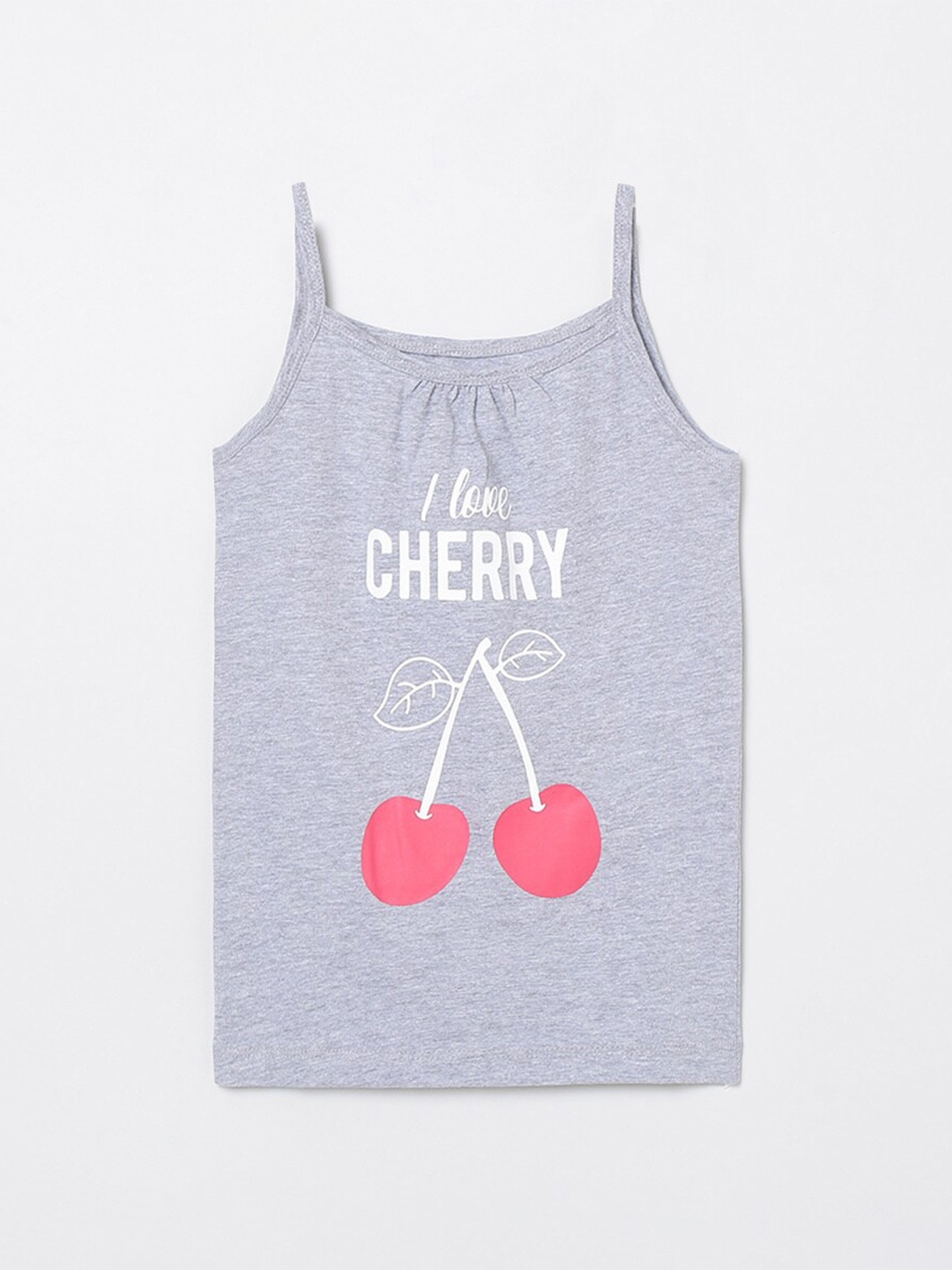 

max Girls Grey & White Graphic Printed Tank Top