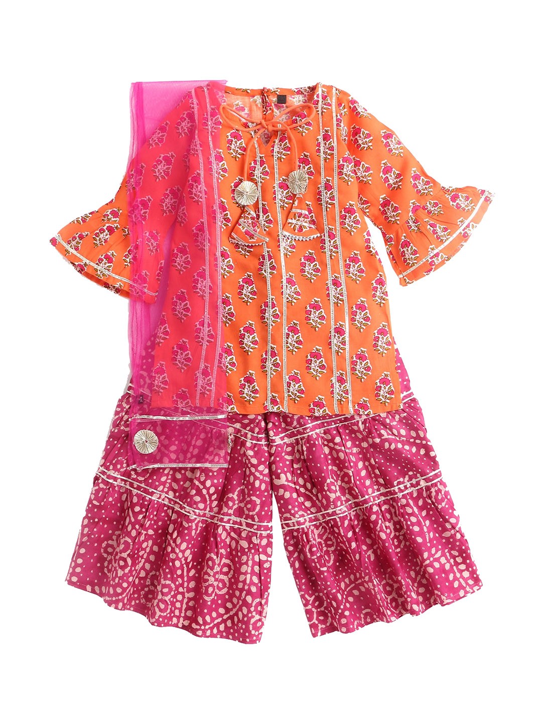 

The Magic Wand Girls Pink Ethnic Motifs High Slit Kurta with Palazzos & With Dupatta