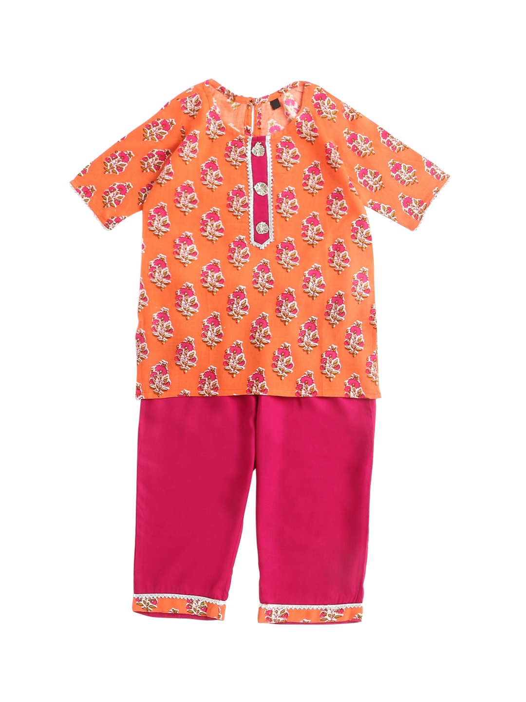 

The Magic Wand Girls Orange Floral Printed Kurta with Palazzos