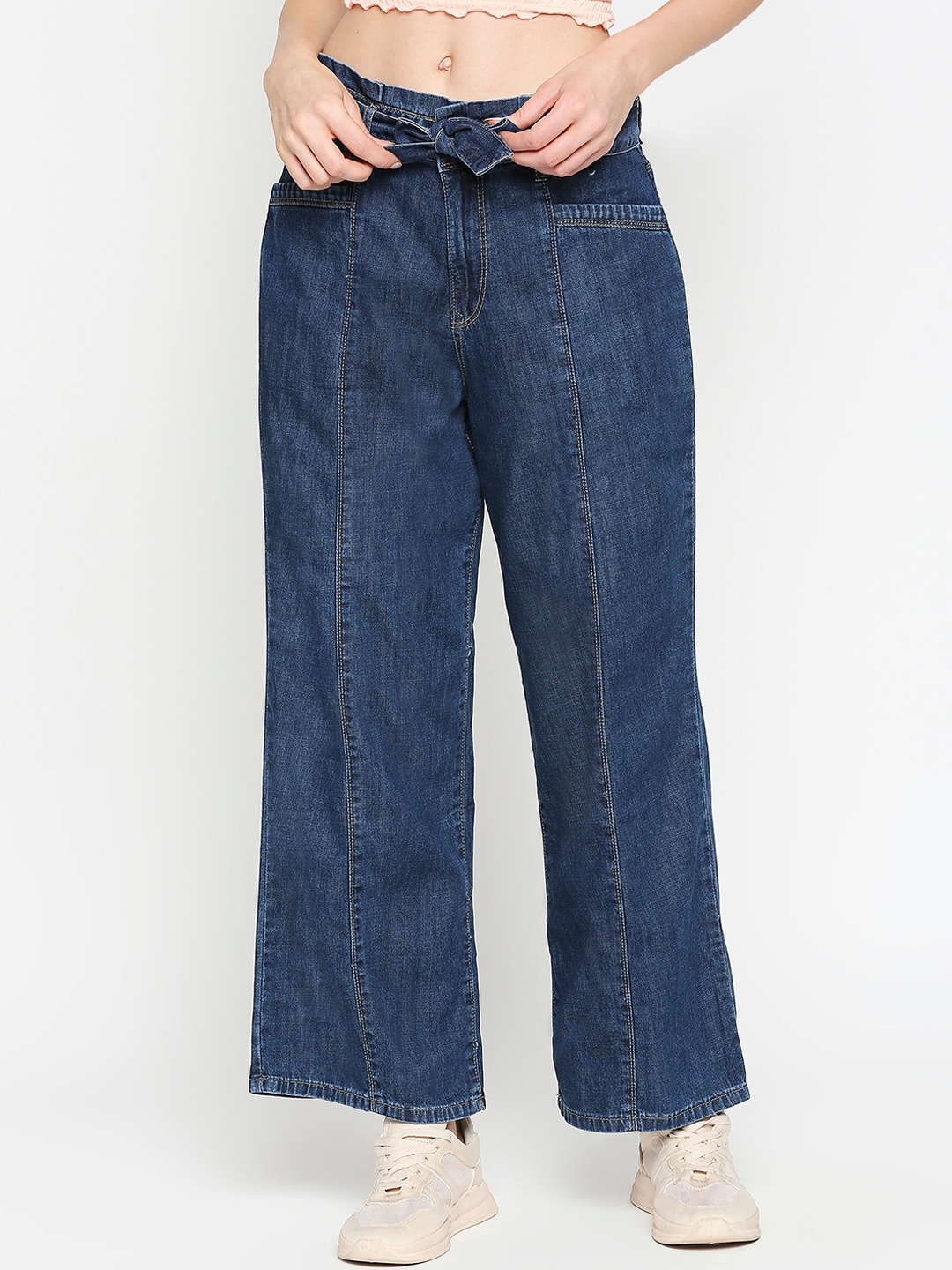 

Kraus Jeans Women Blue Wide Leg High-Rise Heavy Fade Jeans