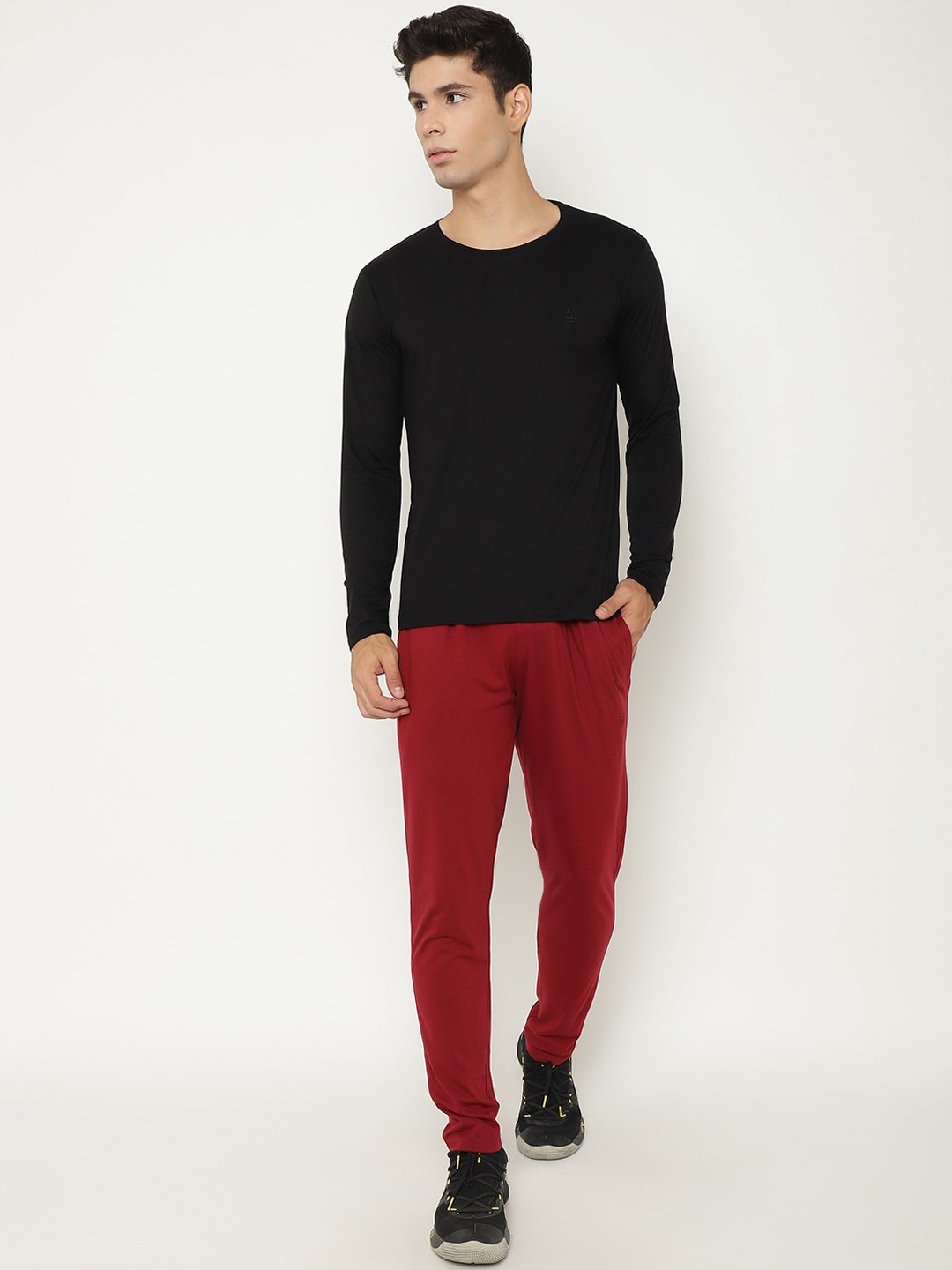 

Chkokko Men Black & Maroon Solid Cotton Tracksuits