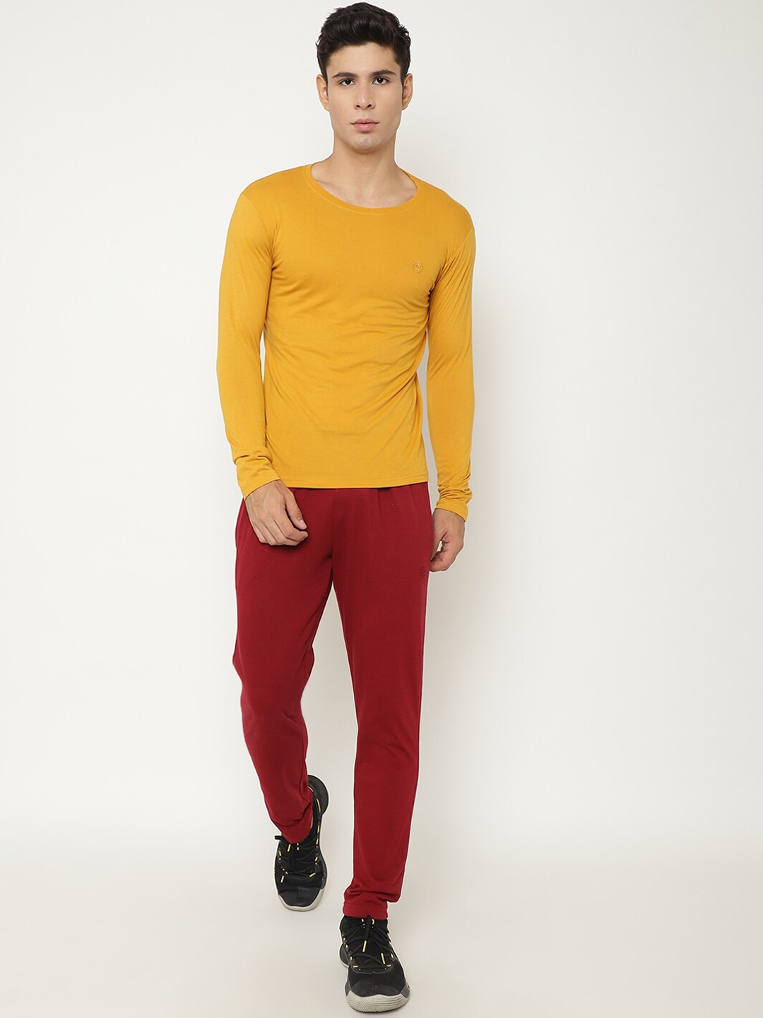 

Chkokko Men Mustard Yellow & Maroon Sports Tracksuit