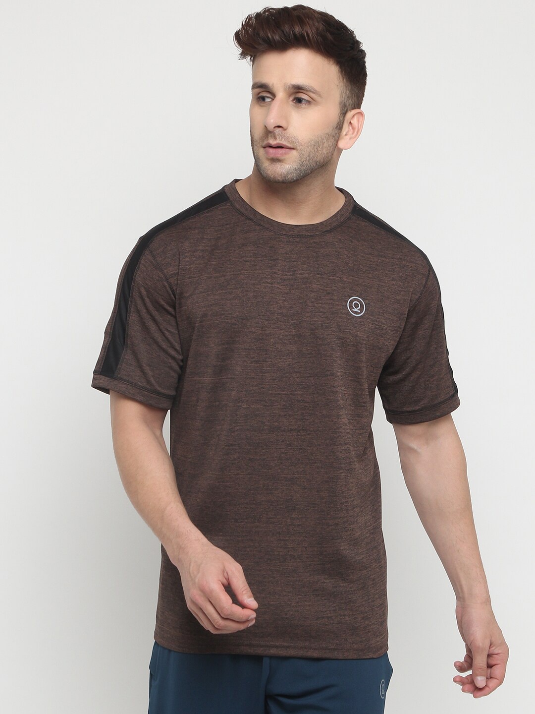 

CHKOKKO Men Brown Self Designed Round Neck Sports T-shirt