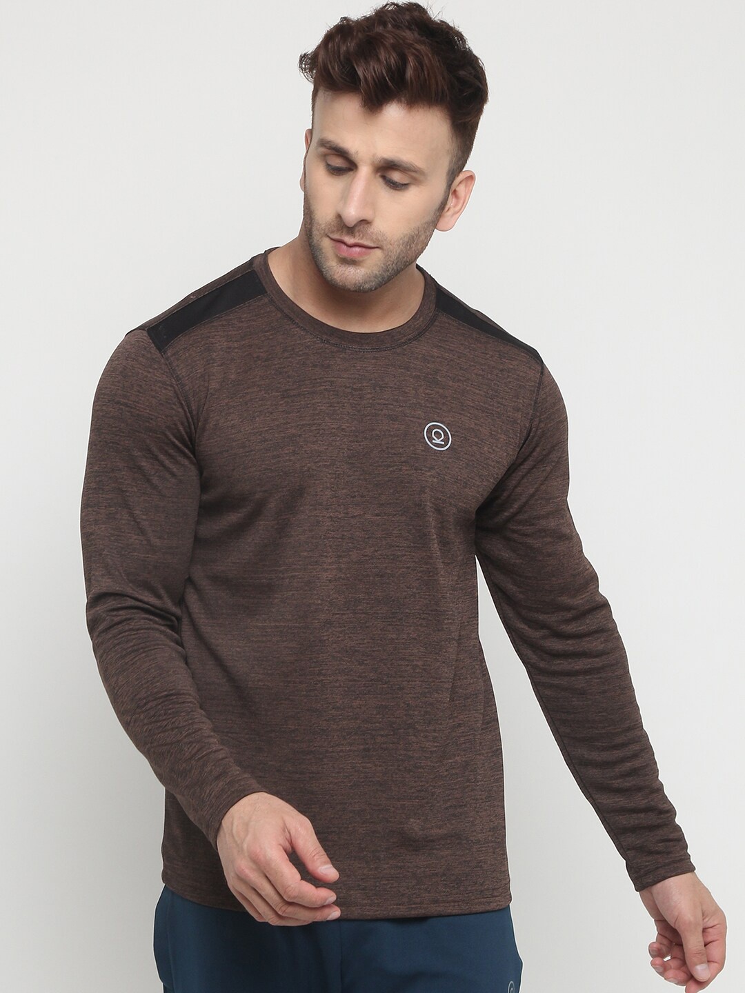 

CHKOKKO Men Brown & Black Dri-FIT Sports T-shirt