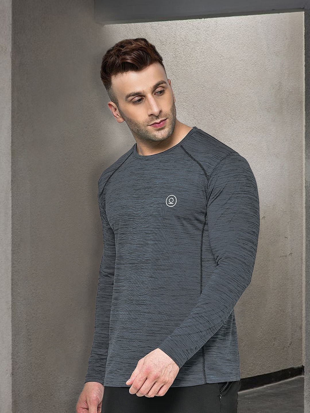 

CHKOKKO Men Grey Melange Gym T -Shirt