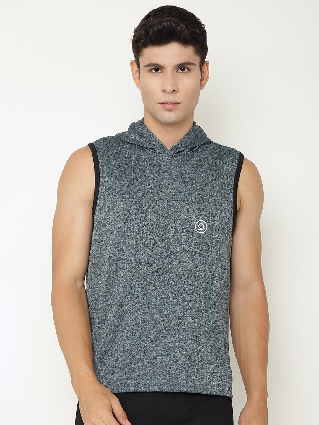 

Chkokko Men Grey Melange Self design Dri-FIT Training or Gym T-shirt