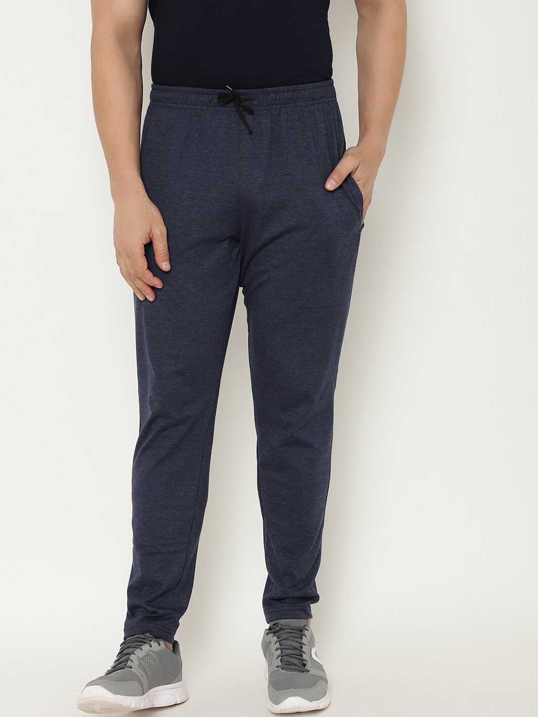 

CHKOKKO Men Blue Solid Straight-Fit Track Pants