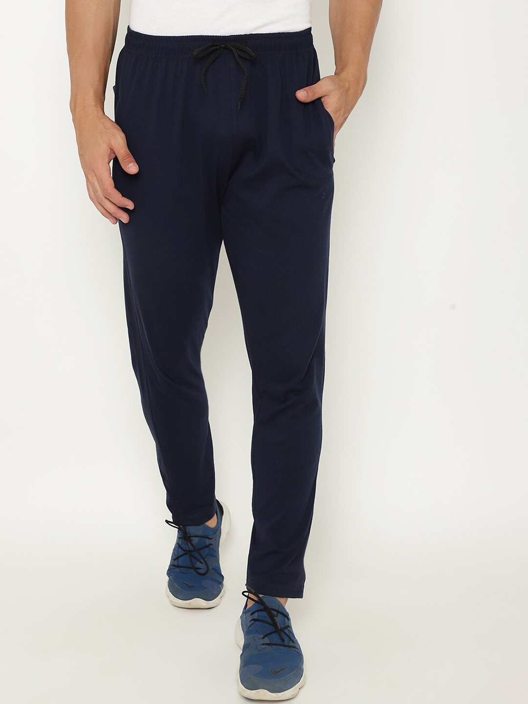 

CHKOKKO Men Navy Blue Solid Track Pants
