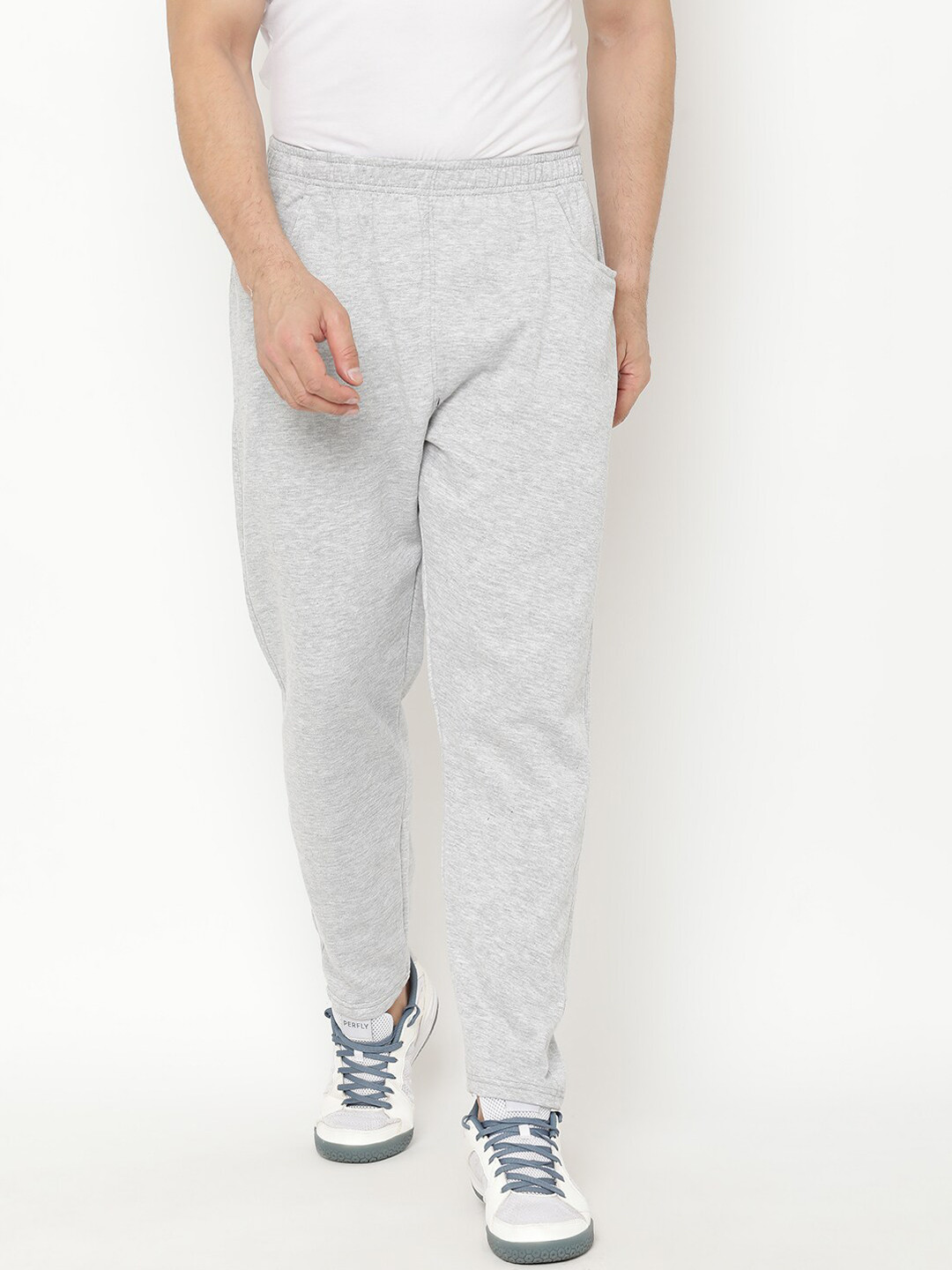 

CHKOKKO Men Grey Solid Straight-Fit Track Pants