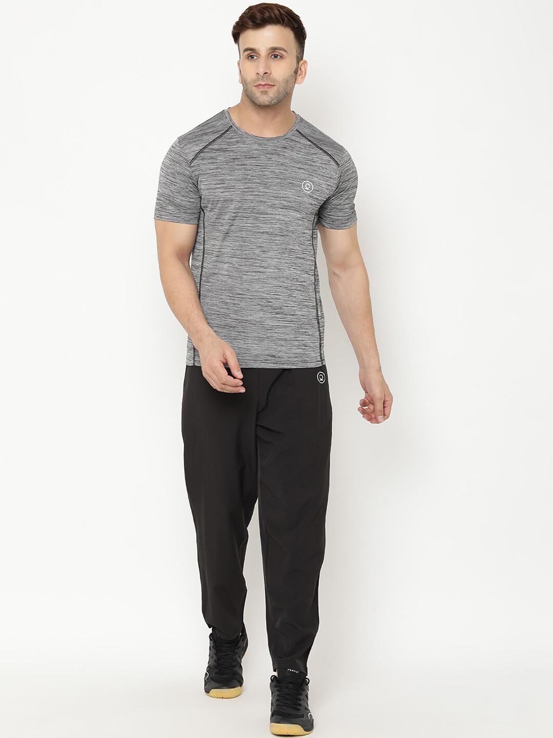 

Chkokko Men Grey melange & Black Solid Cotton Tracksuit