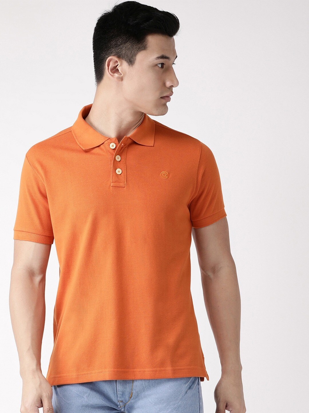 

CHKOKKO Men Orange Polo Collar T-shirt