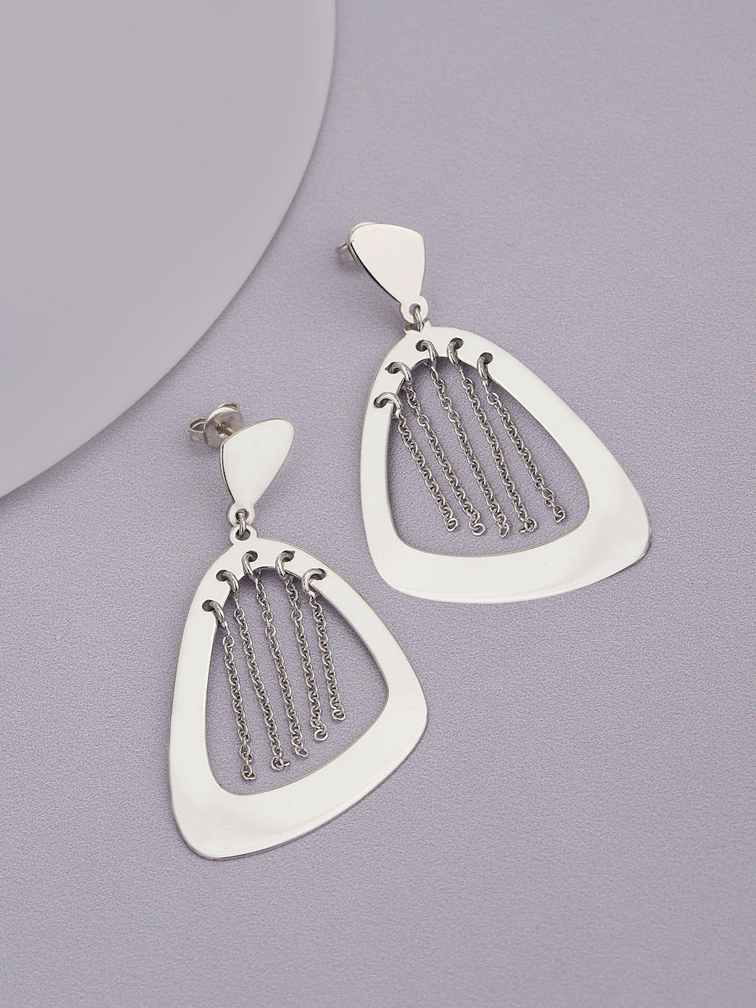

Carlton London Silver-Toned Rhodium-Plated Drop Earrings