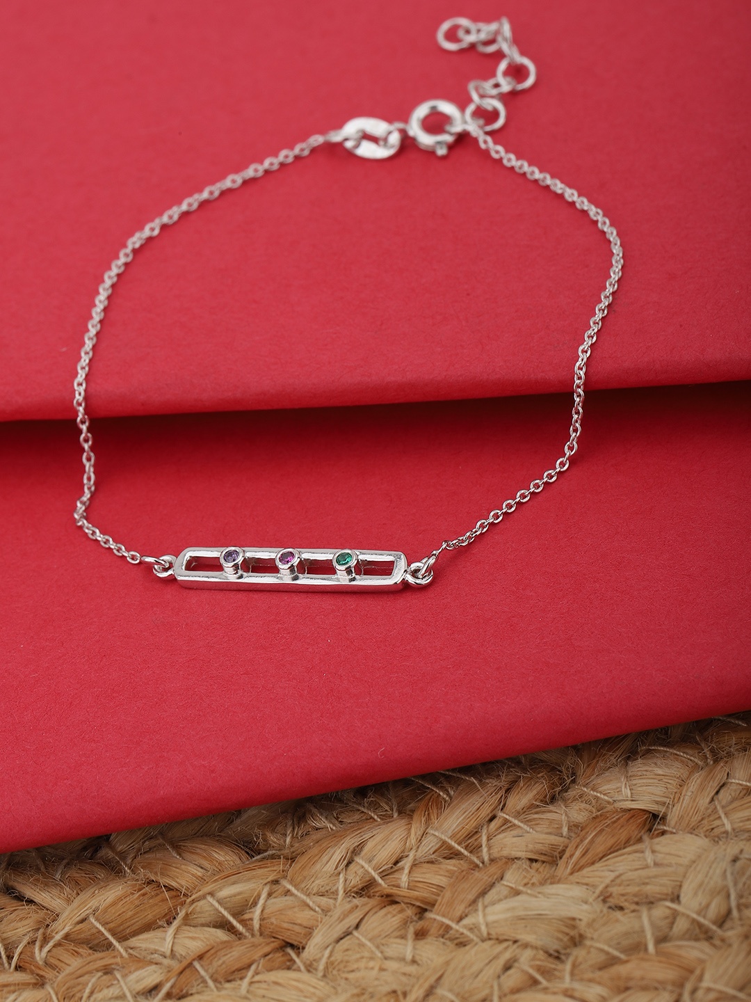 

Carlton London Women Silver-Toned Rhodium-Plated Stone Studded Link Bracelet