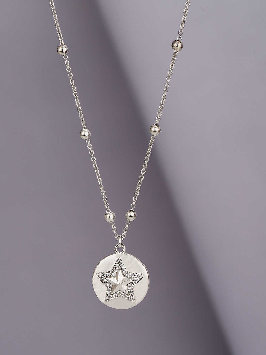 

Carlton London Rhodium-Plated CZ Studded Star Pendant With Chain, Silver