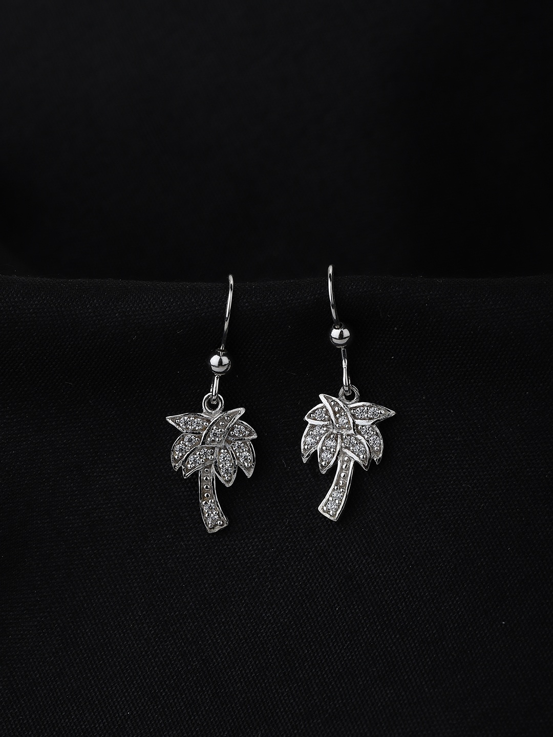 

Carlton London Silver-Toned Rhodium-Plated Stone-Studded Quirky Drop Earrings