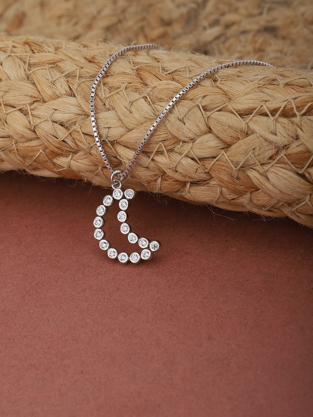 

Carlton London Silver-Toned Rhodium-Plated CZ Studded Chain