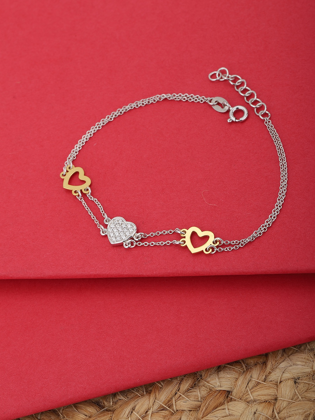 

Carlton London Women Silver-Toned & Gold-Toned Cubic Zirconia Rhodium-Plated Link Bracelet
